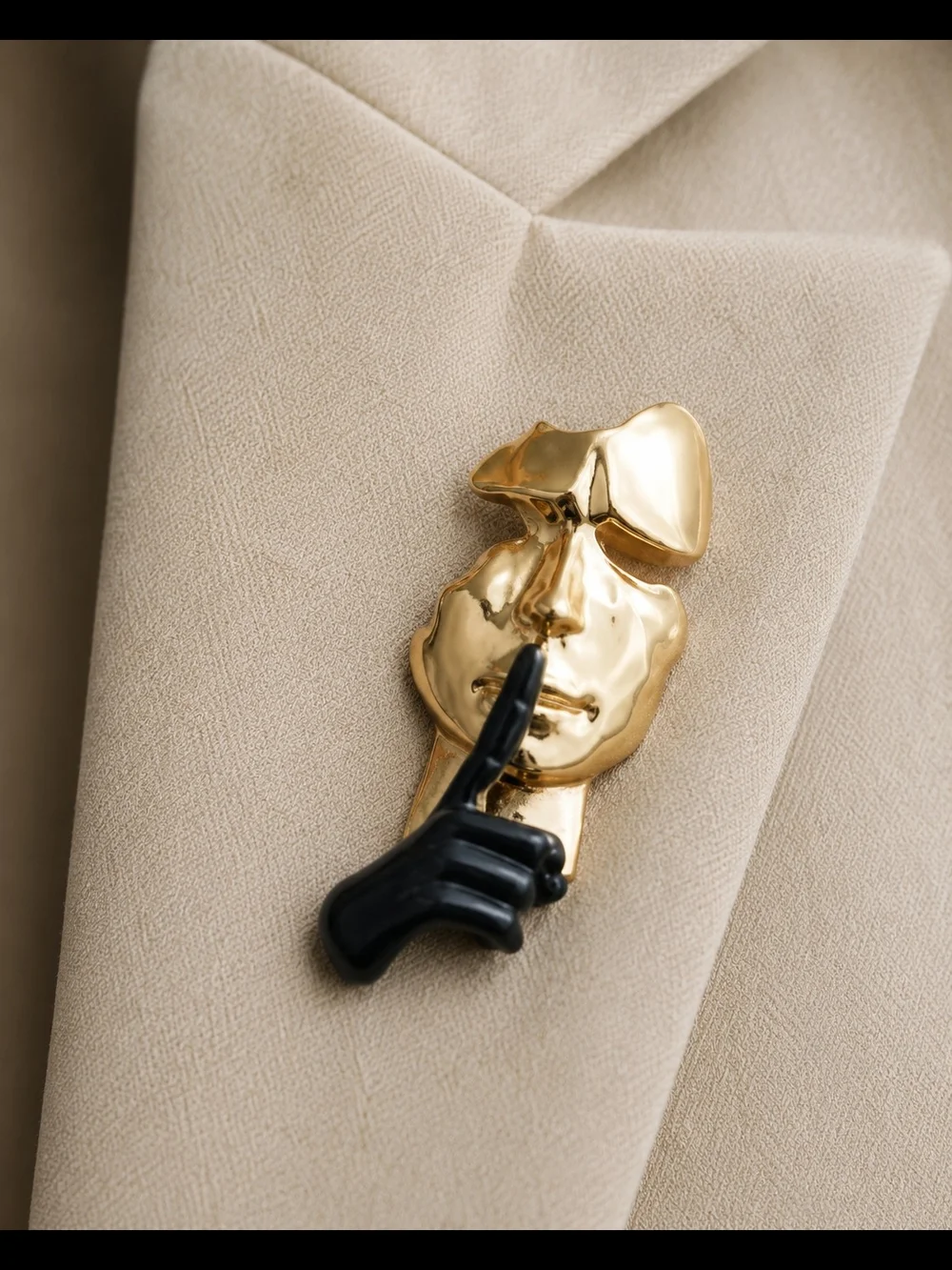 Gold & Black Face-Shh Lapel Pin